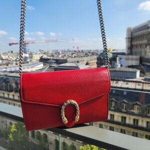 Authentic Gucci Red Leather chain wallet with gold tone hardware